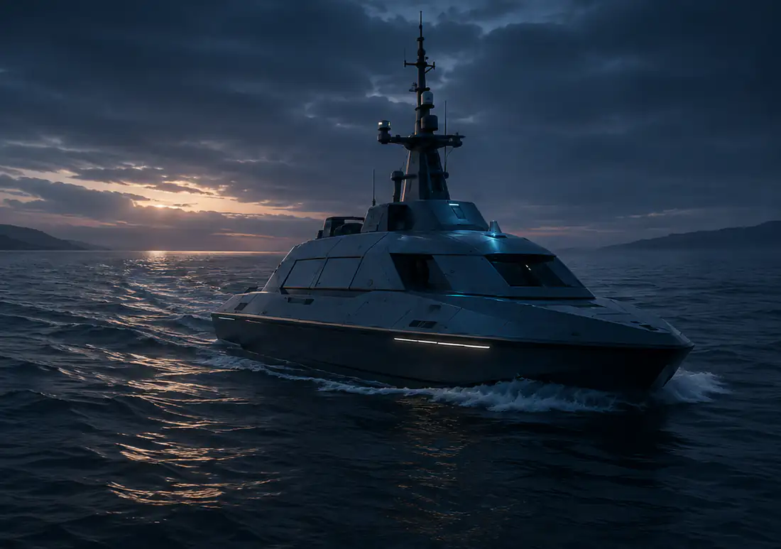 Das unbemannte Überwasserfahrzeug setzt nach dem Service seine Mission fort.